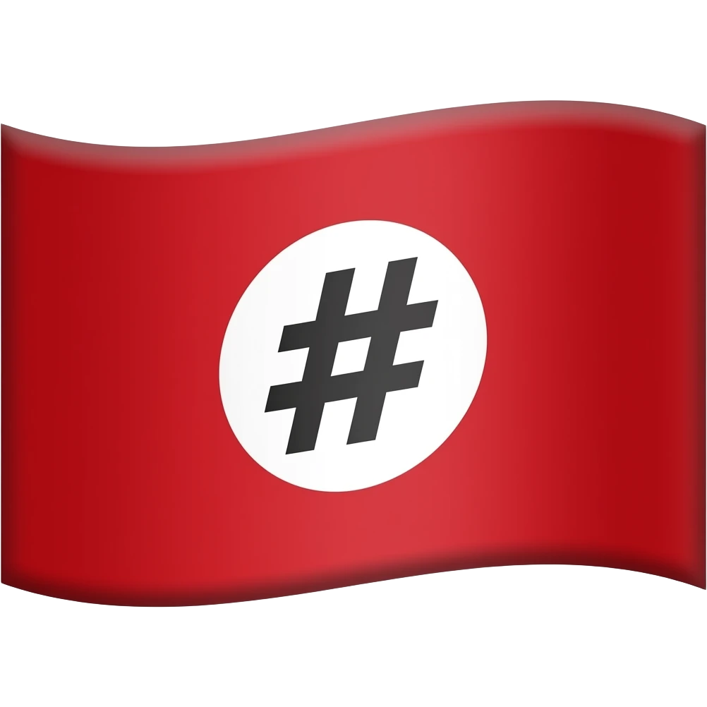 A red flag with a white circle in the middle and have a hashtag in the white circle. emoji