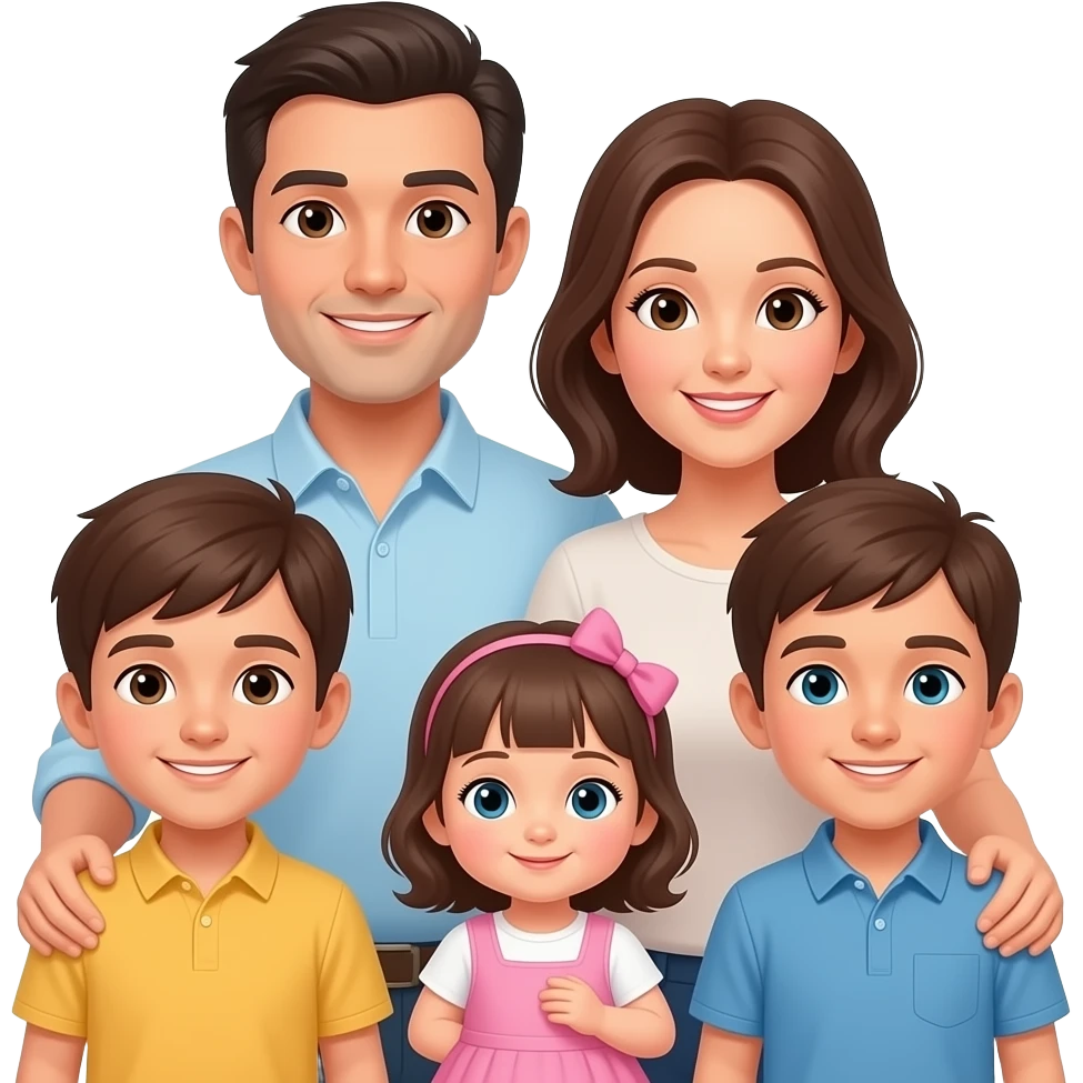family portrait of parents with two older boys and a baby girl emoji