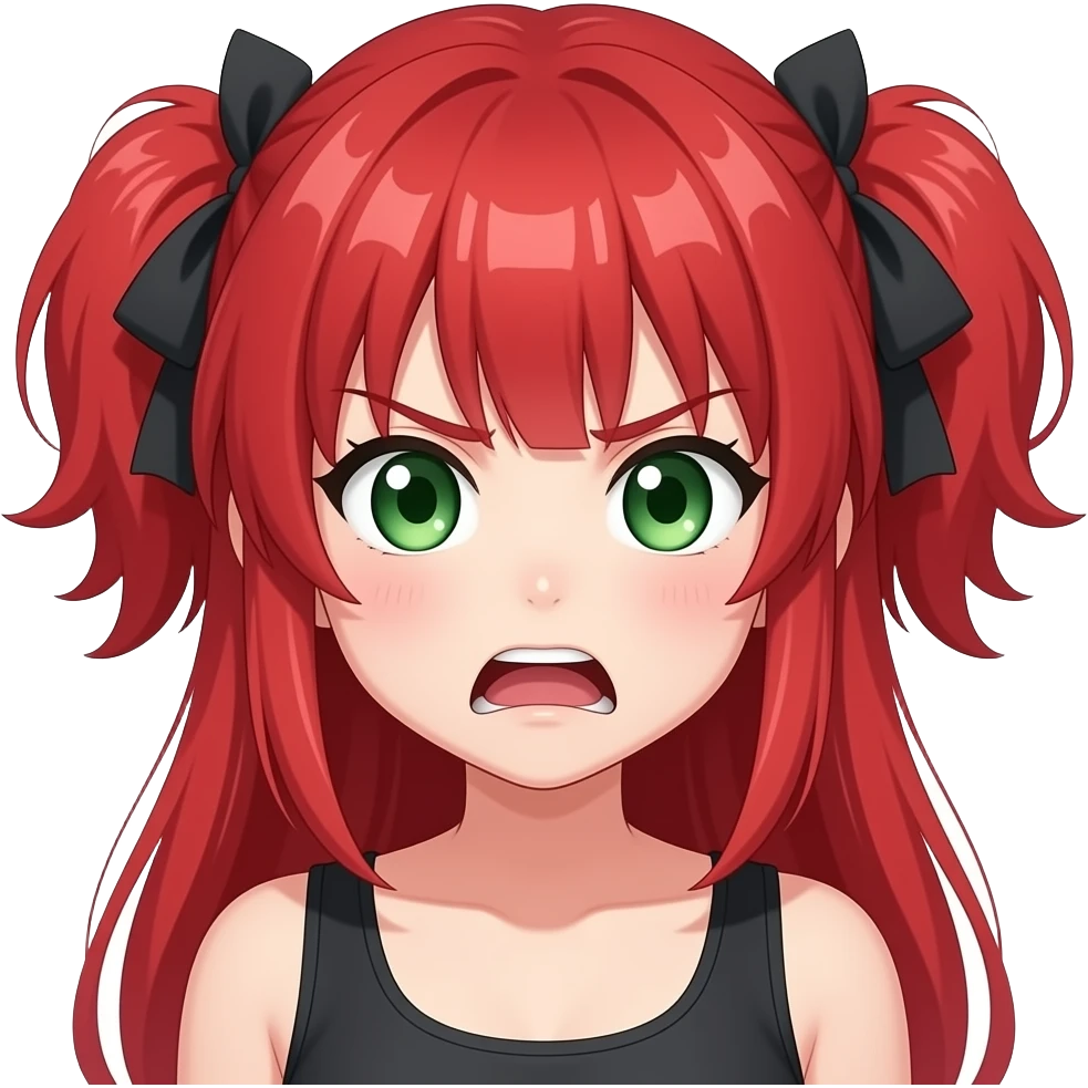 anime girl mad expression red hair green eyes emoji
