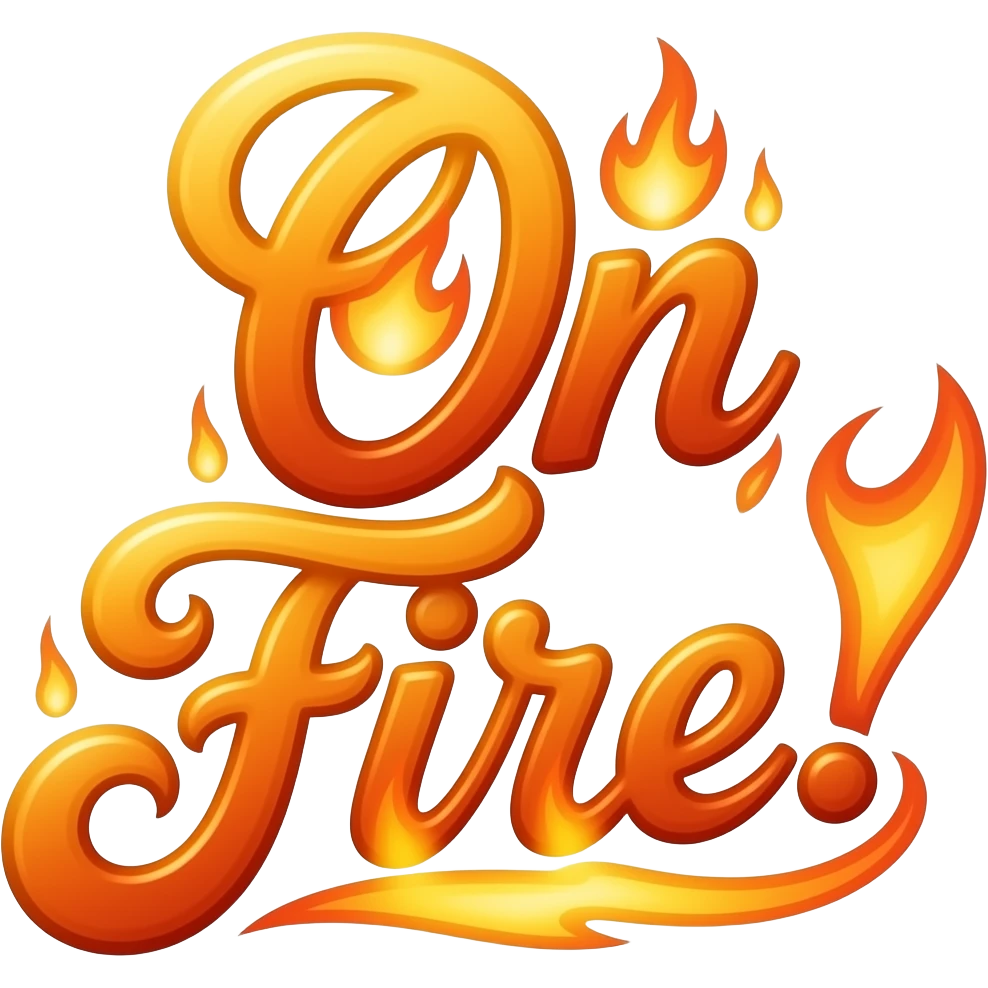 write "On Fire!" in bold curvy fire letter emoji