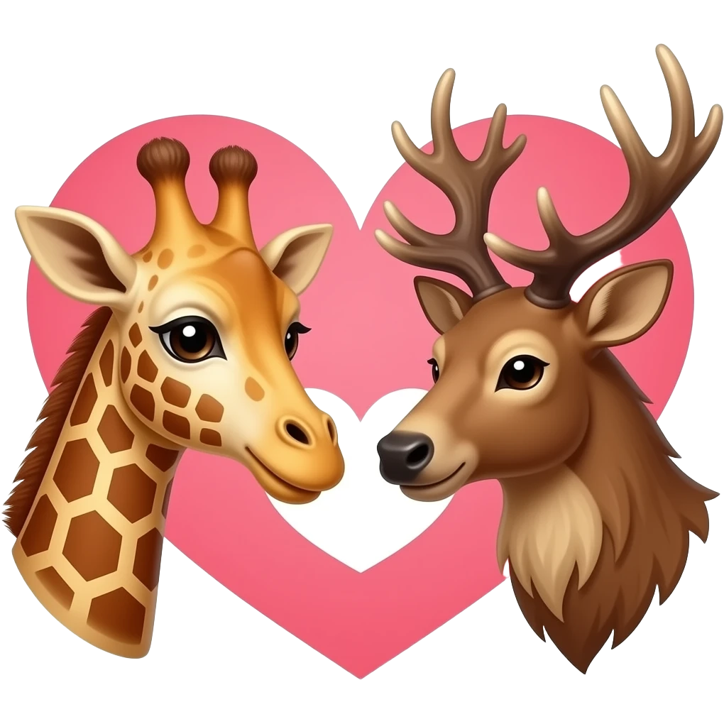 Giraffenkopf und Elchkopf schauen sich an und ein herz emoji