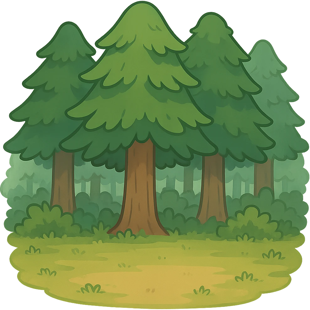 一个高大的森林，前景一片空地 emoji