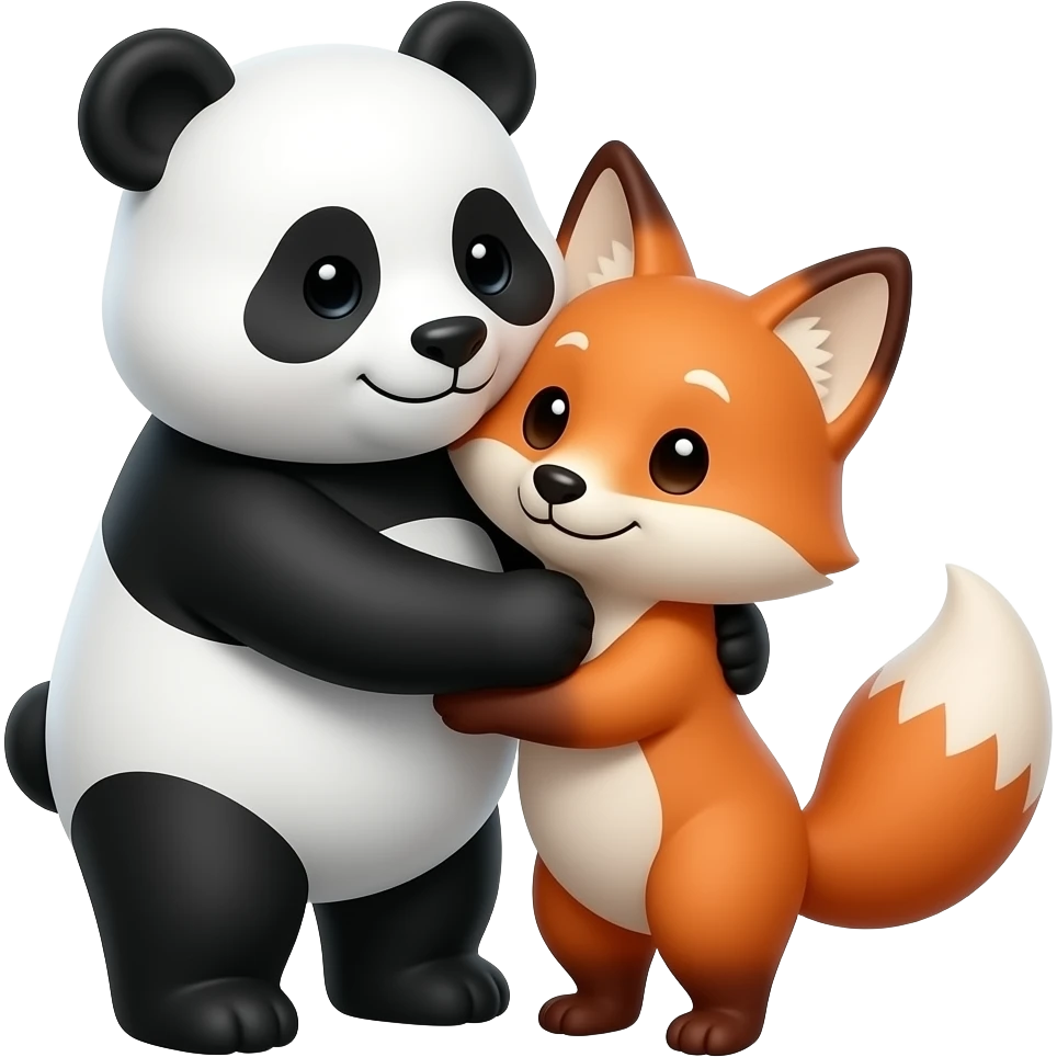 panda hugging a cute fox emoji