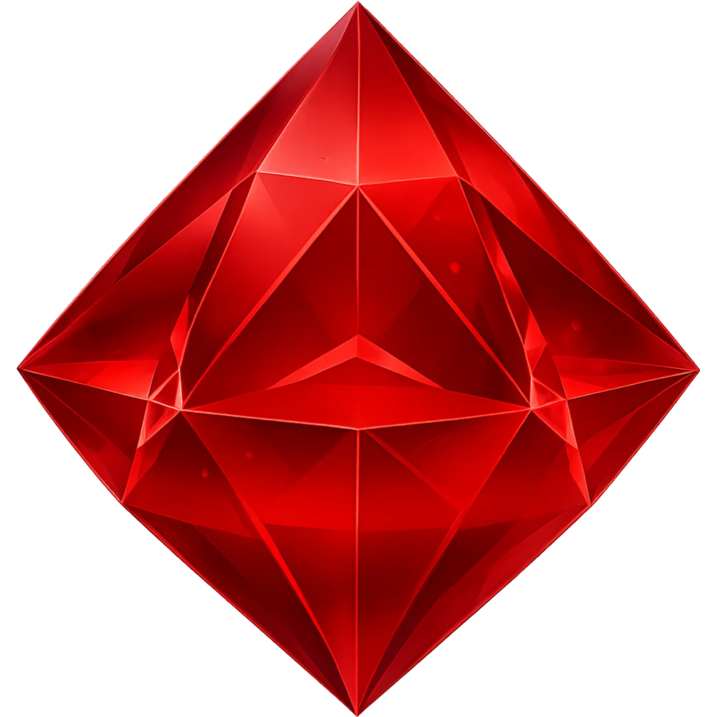 Edit the image to make the crystal with rainbow reflections red. Keep the original style and transparent background. emoji