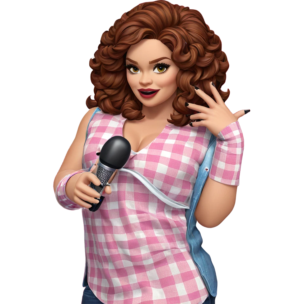 girl with microphone in plaid emoji