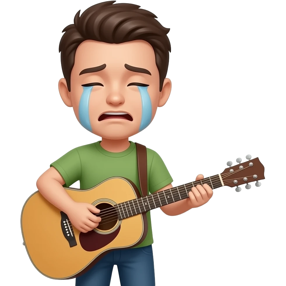 Crying emoji with guitar emoji