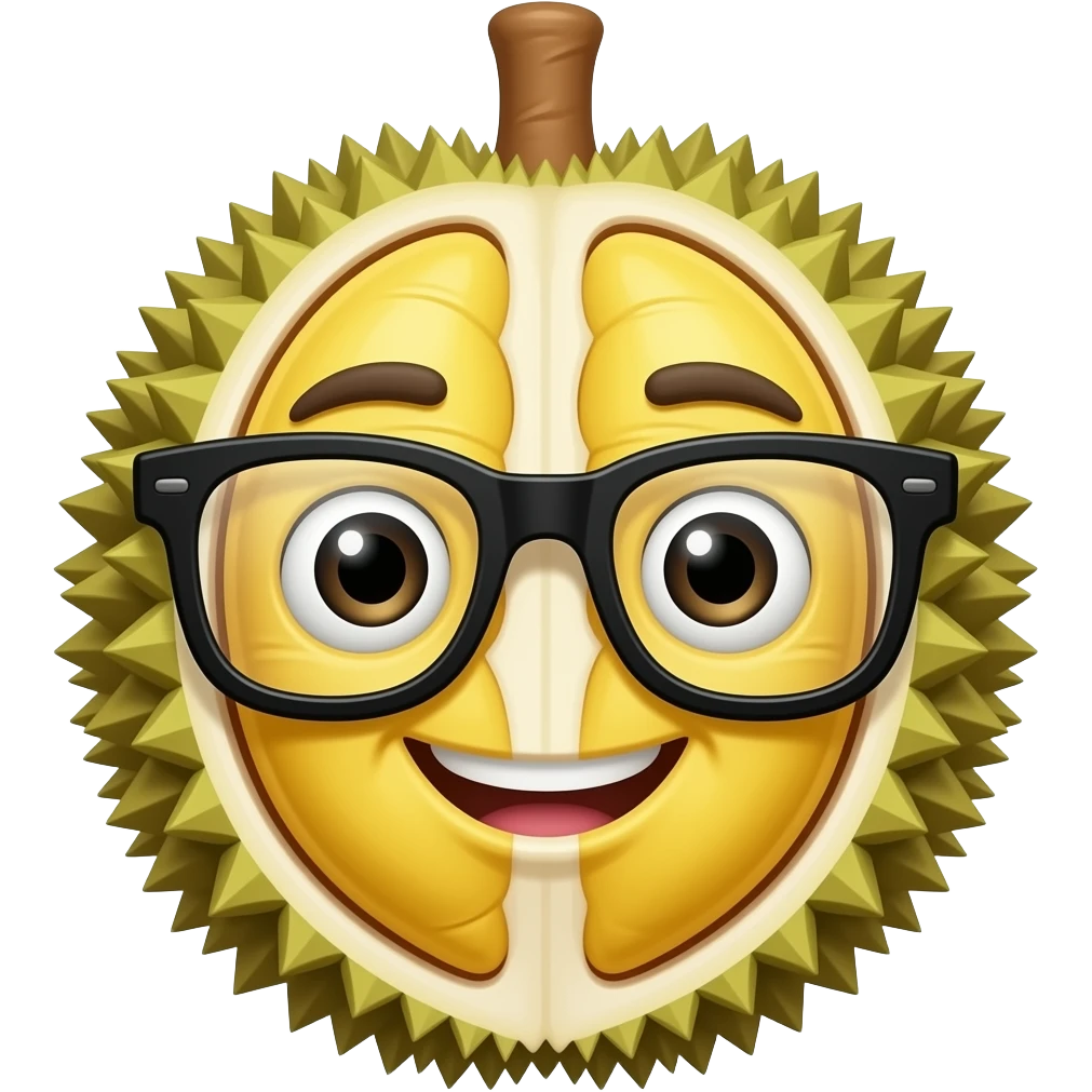 Tạo cho tôi một cái icon trái sầu riêng đeo mắt kính đen emoji