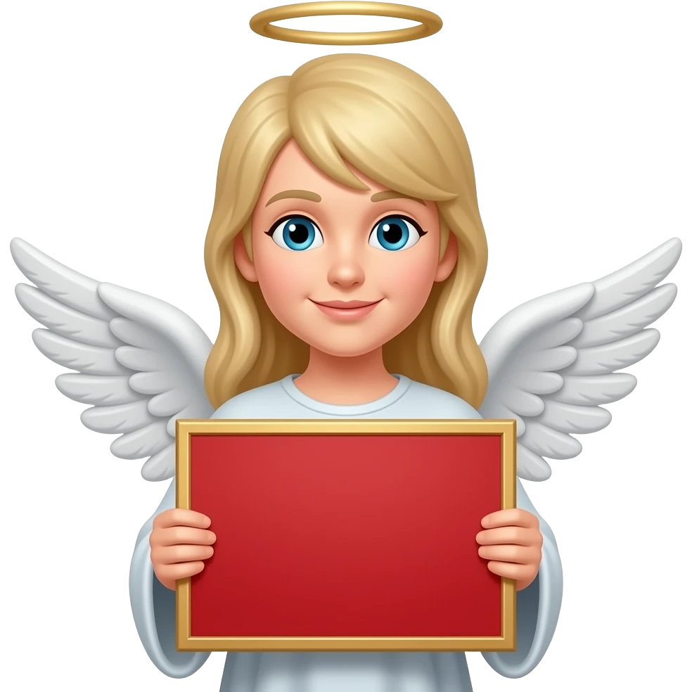 um anjo segurando uma plaquinha vermelha sem nada escrito emoji