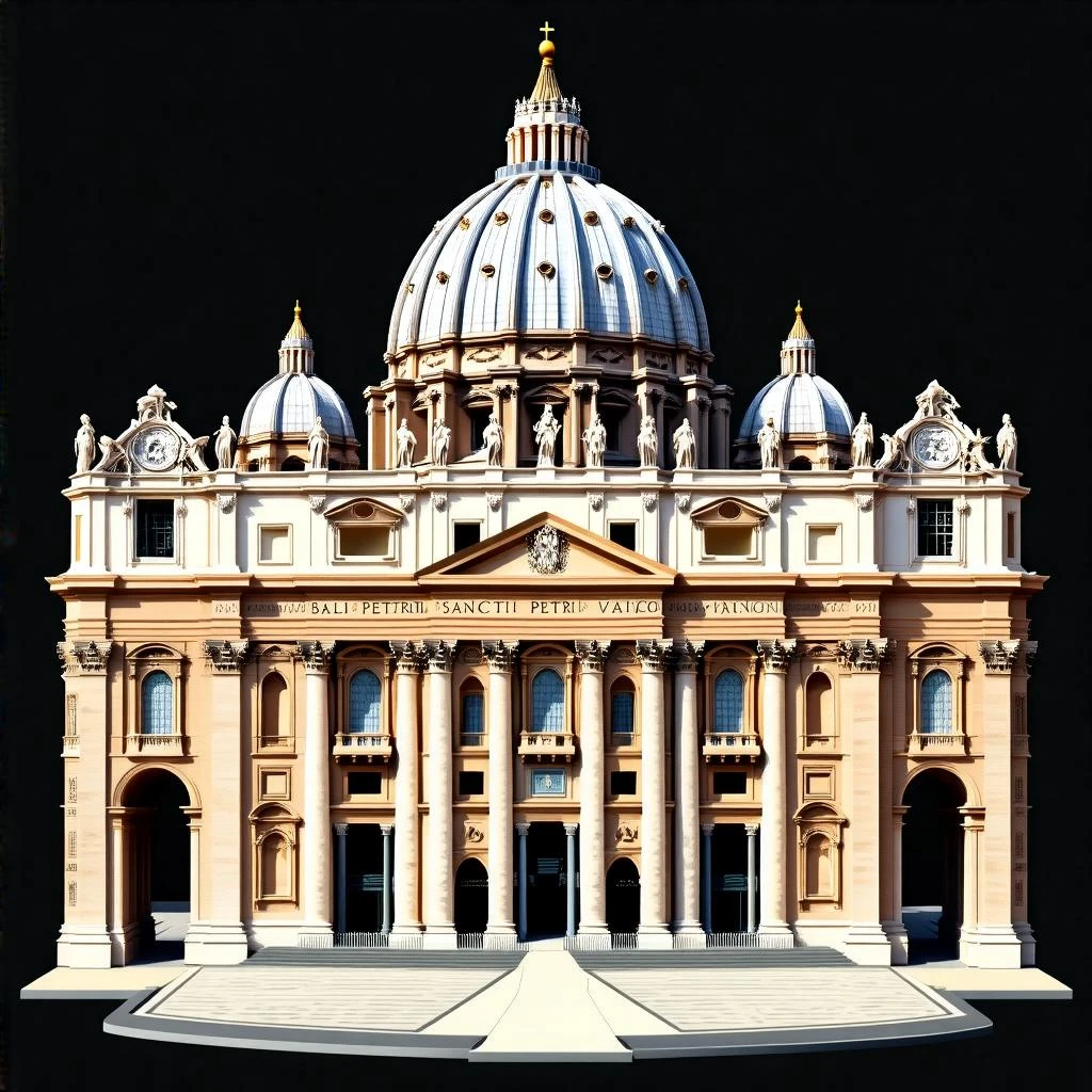 Basilica Sancti Petri in Vaticano in Bobblehead textures and style, transparent background emoji