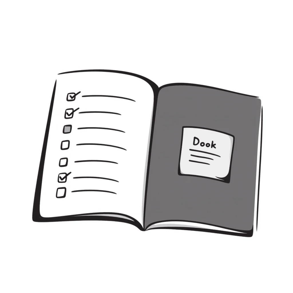 Notebook with checkboxes and bullet points in minimalist style emoji