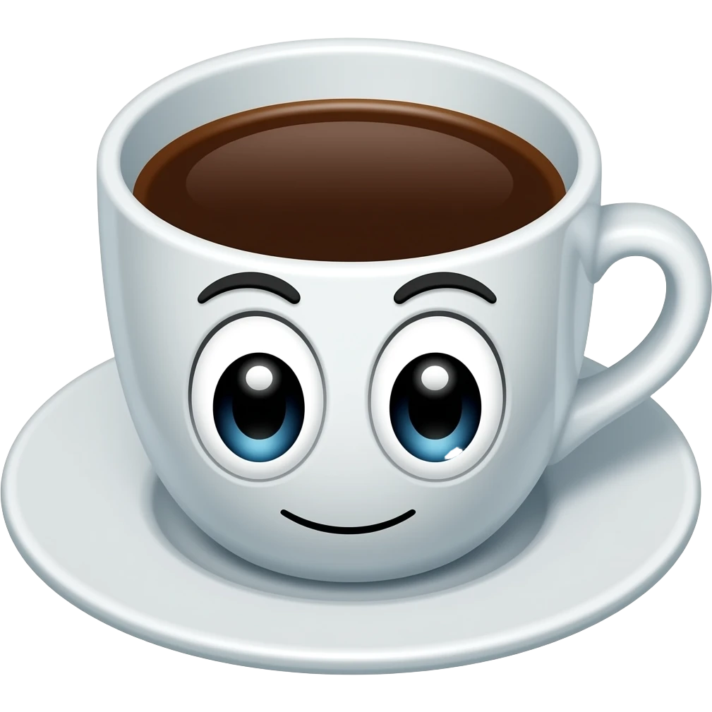 coffee cup animated whith eyes and mouth without expressions emoji