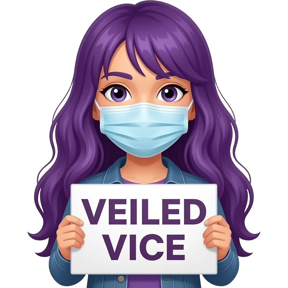 girl with long purple hair with a MASKTOK VEILED VICE sign emoji