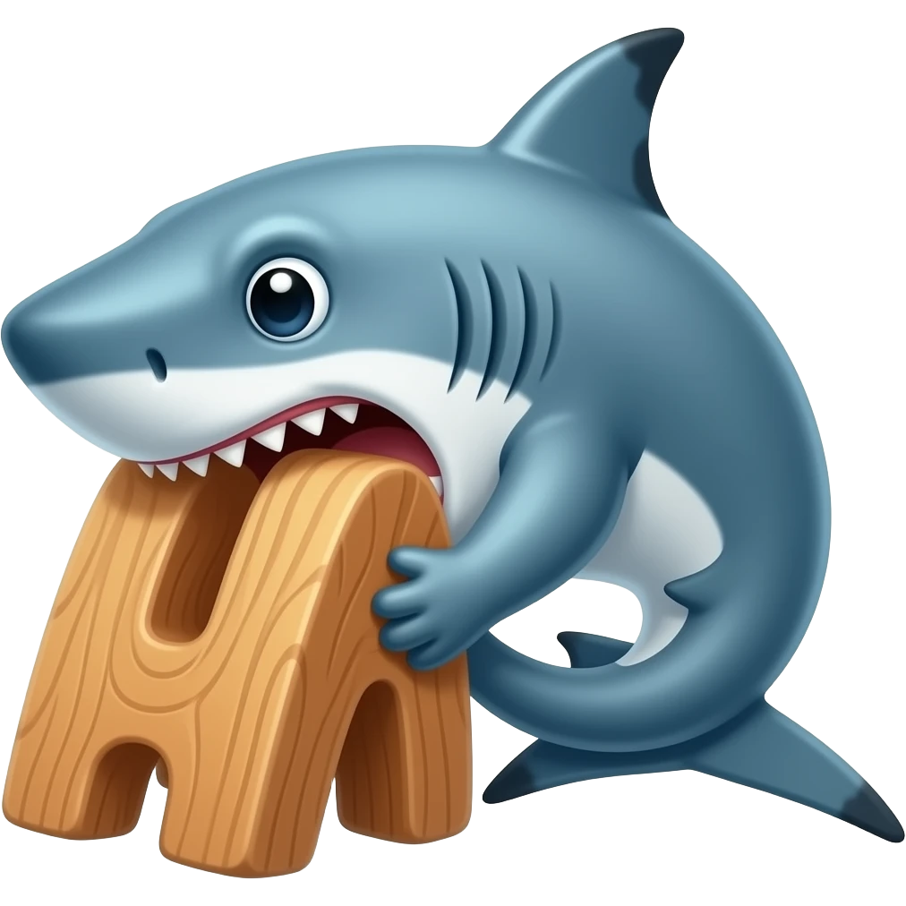 a shark eating a large piece of wood emoji