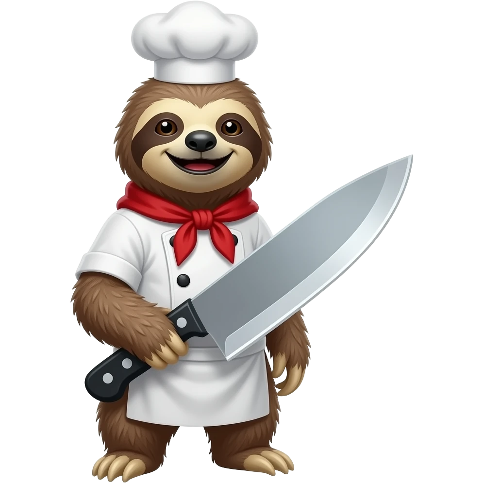 looking askance going smiling evil killer sloth w big chef's knife emoji