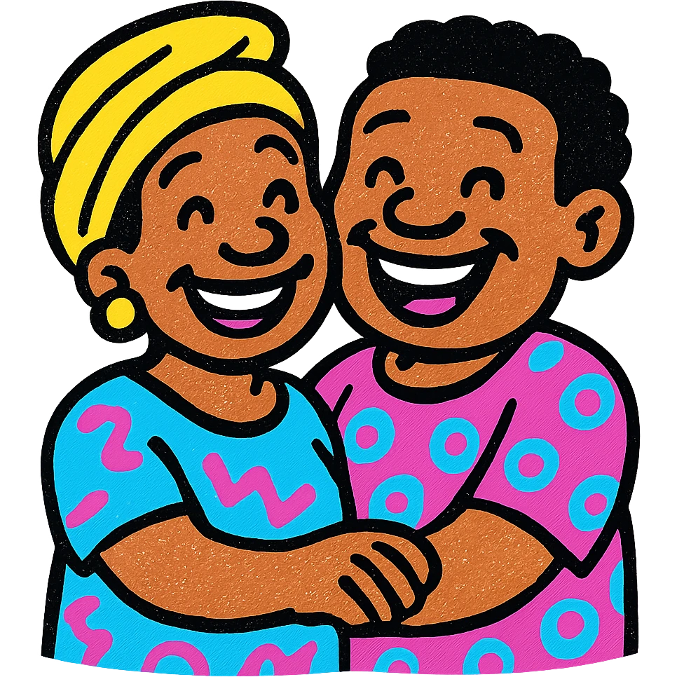 African parents, colorful patterns, smiling, modern vector style emoji