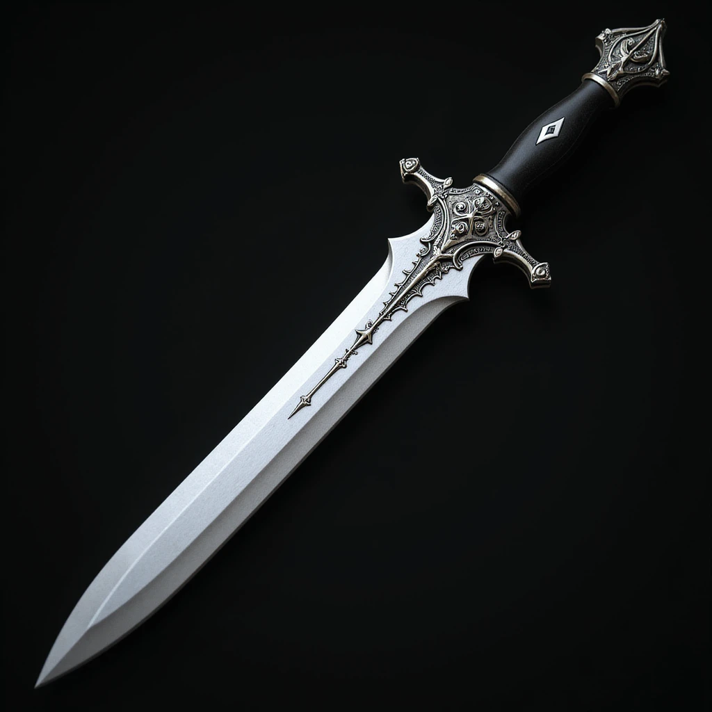 realistic gothic dagger, silver blade, ornate black handle, photorealistic style emoji