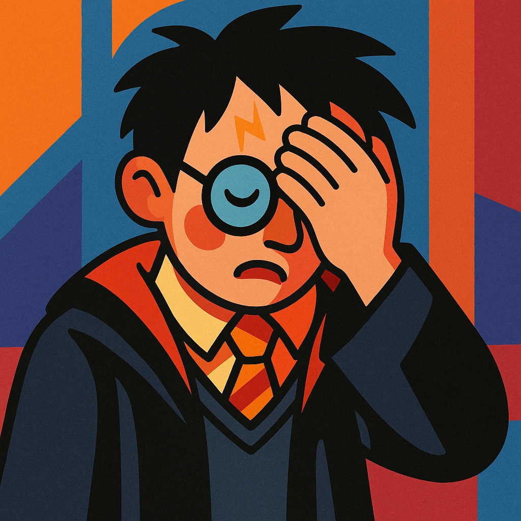 Harry Potter facepalm, vibrant toon style, glasses, lightning scar, robe emoji
