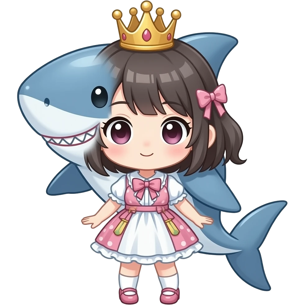 cute cartoon anime shark with crown girly emoji
