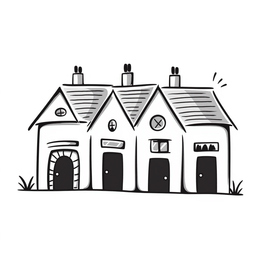 hand-drawn doodle of townhomes with simple lines emoji