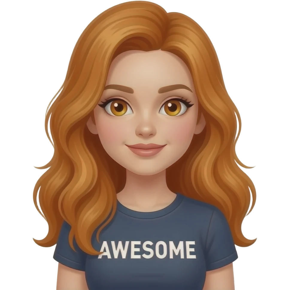 sexy girl with long ginger hair and ginger eyes a top with AWESOME written on it emoji