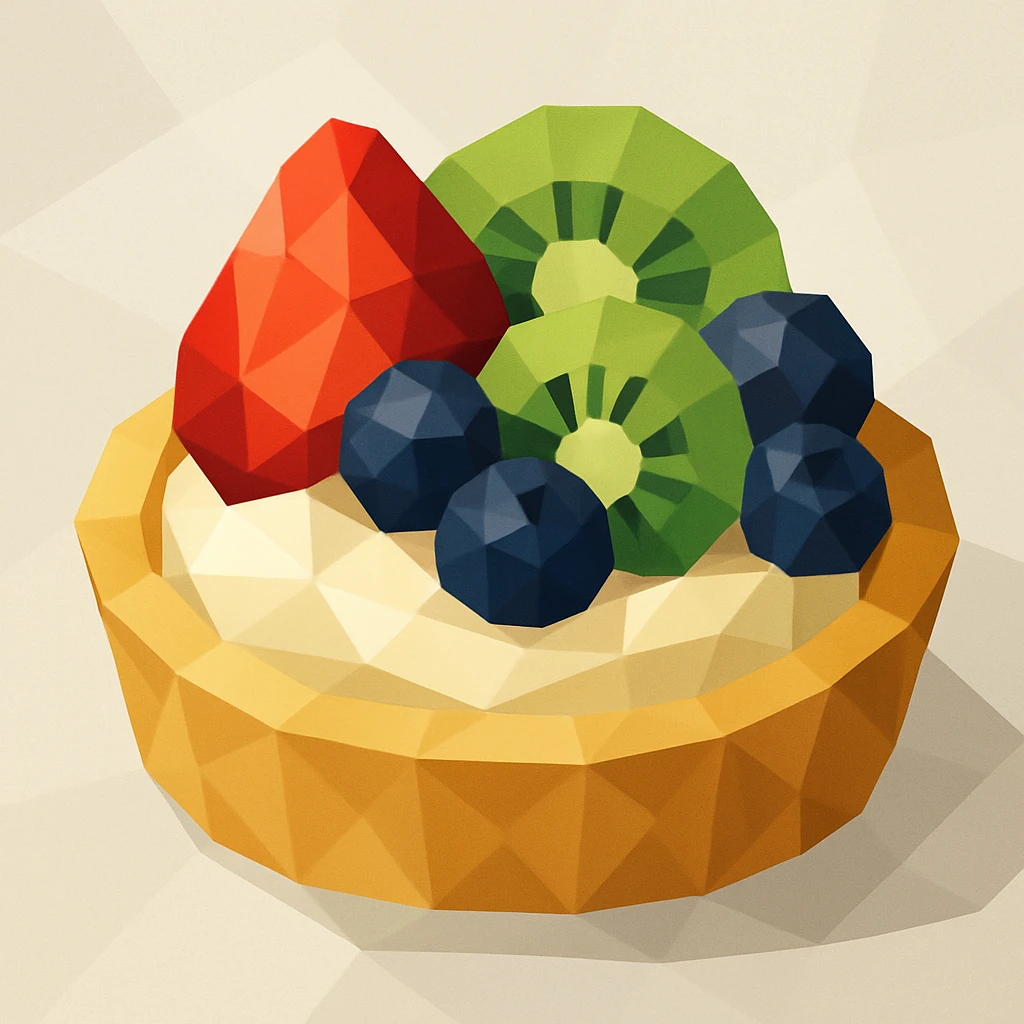 a low-poly polygonal illustration of a fruit tart emoji