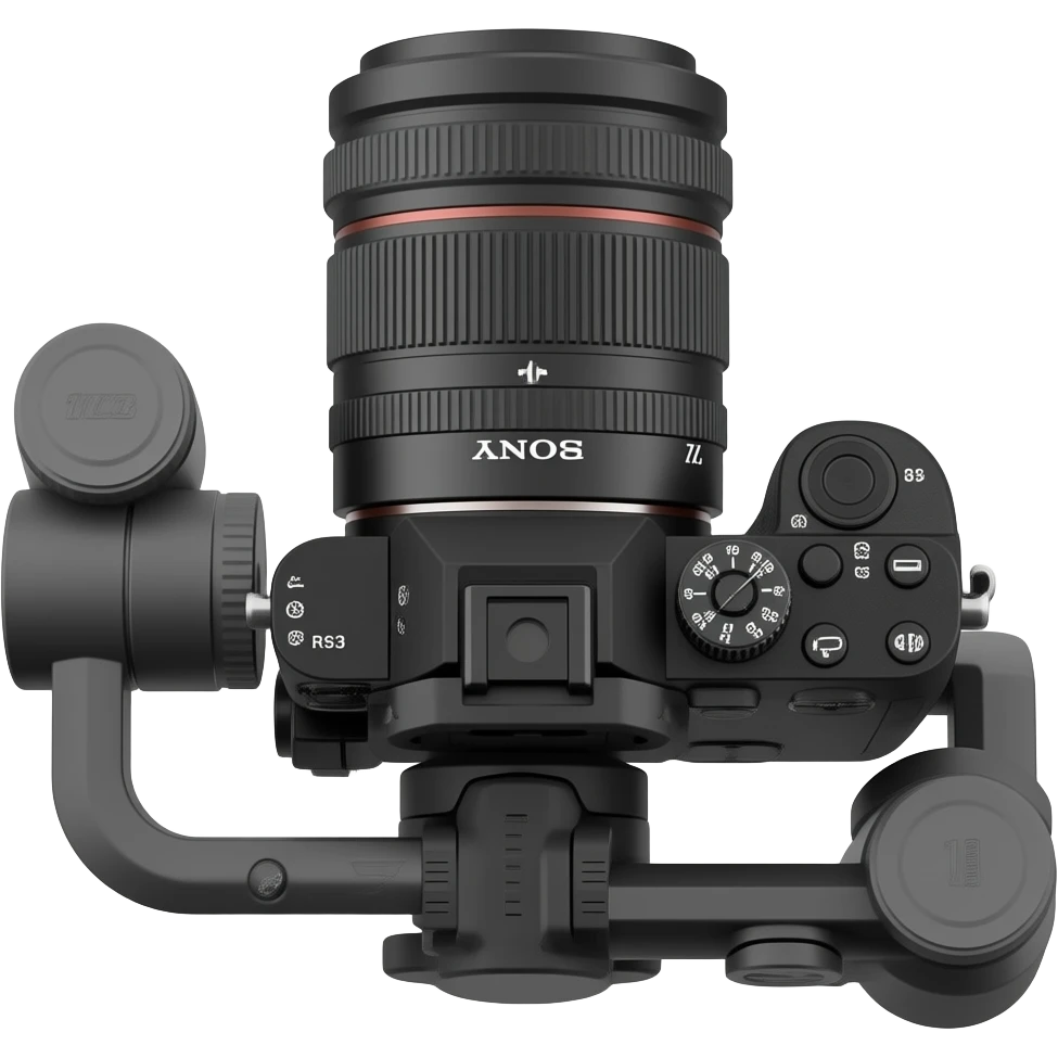 Sony camera on DJI rs3 gimbal set up top down shot. Turn this 180 so it faces the other way emoji