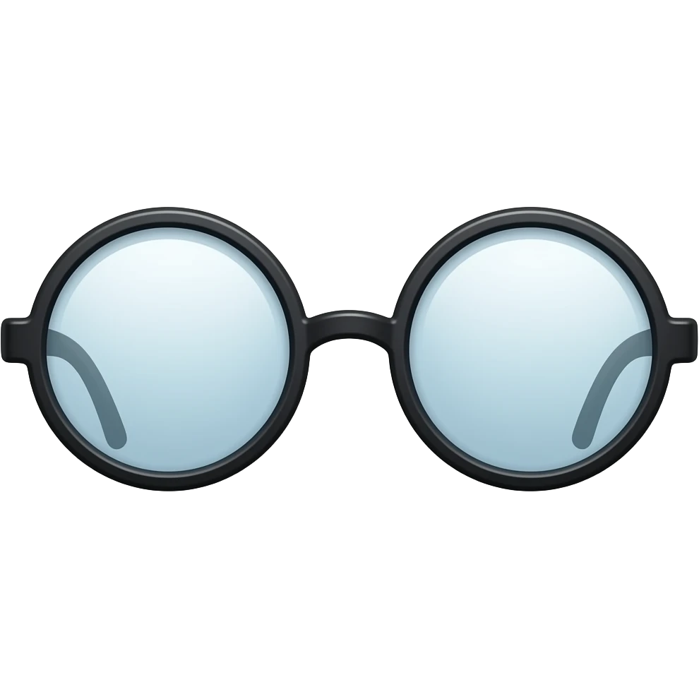 simple flat emoji of round wizard glasses, thin black frame, perfectly circular lenses, minimal design, clean lines, no shading, centered on white background, cute and iconic style, inspired by Kamek glasses emoji