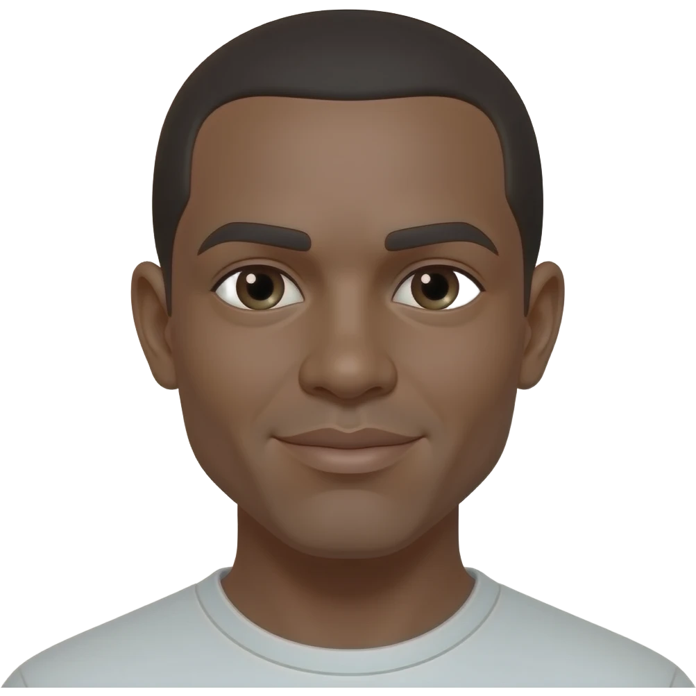 A black man with a round face shape and with no beard and moustache emoji