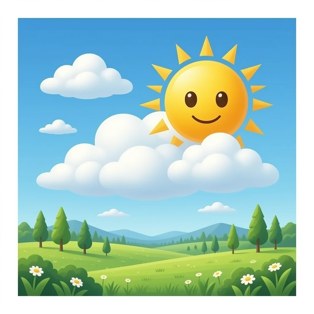 нарисуй реалистичное солнце в реалистичных облаках emoji