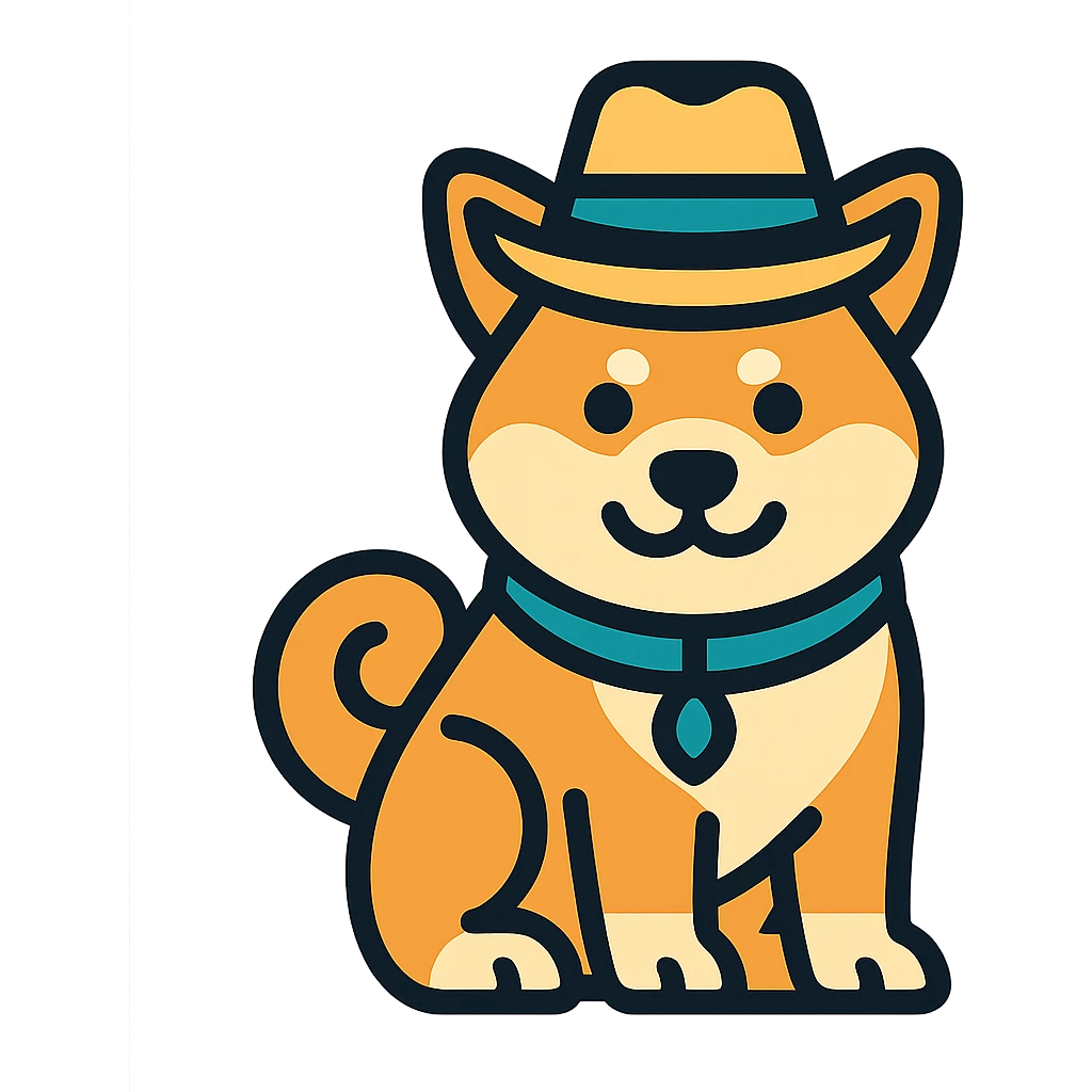 Akita Inu with a curled tail and a hat on its head, keep the current style, transparent background. emoji