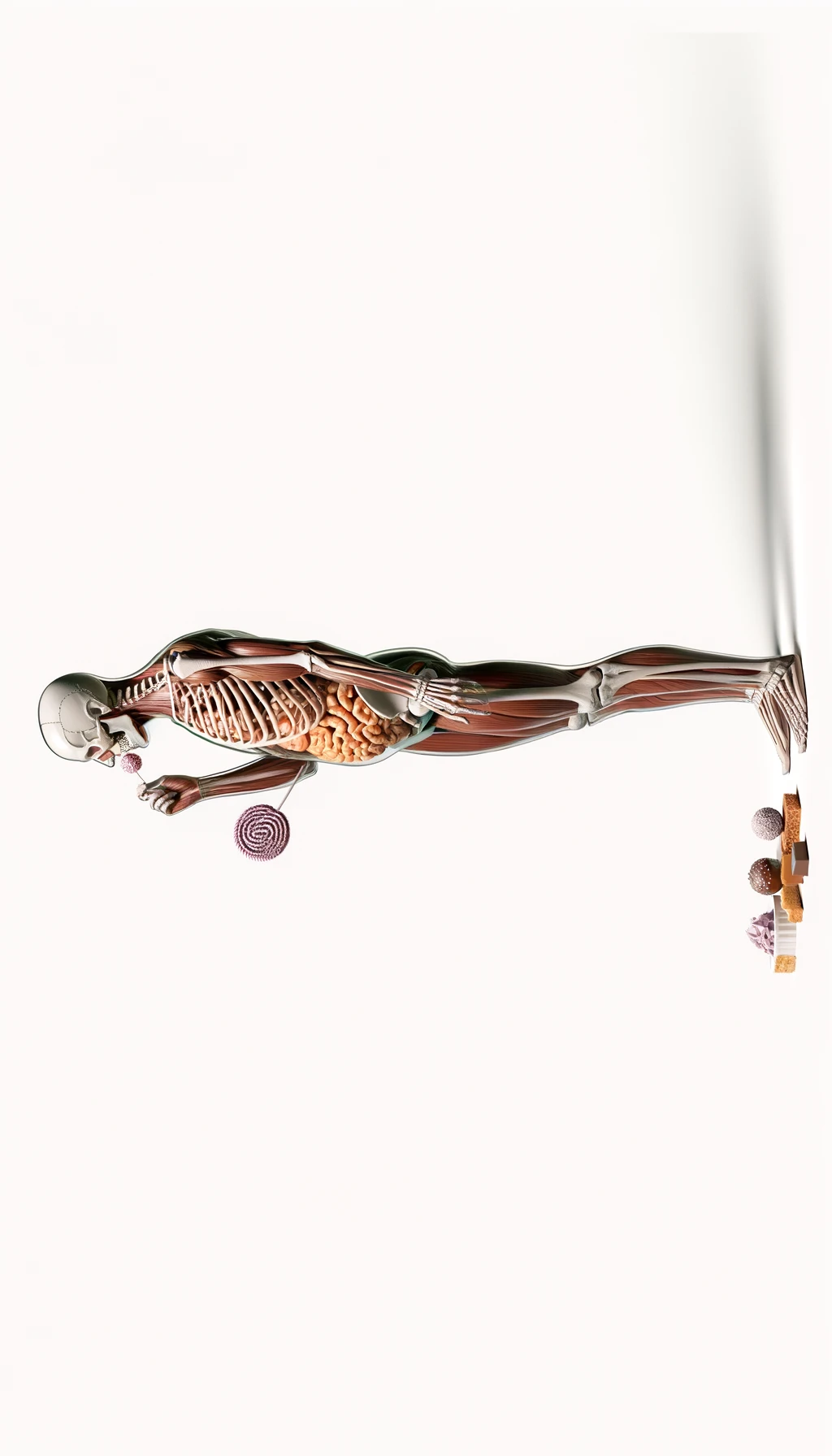corpo umano anatomico in piedi a figura intera che si abbuffa di dolci e zuccheri, iperrealistico 4k, isolato su sfondo bianco emoji