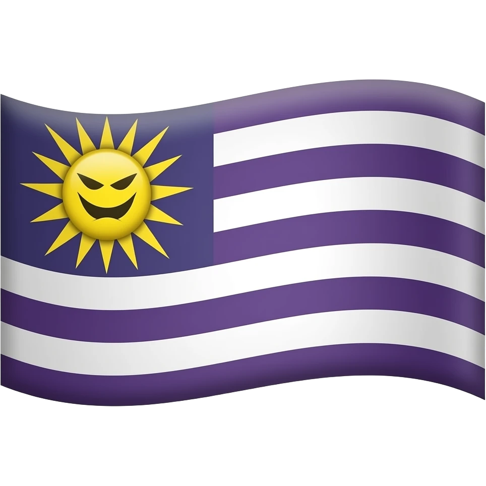 A flag with a scary sun illustation and a purple stripes emoji