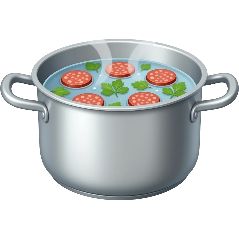 olla con agua y hojas pequeñas de cilantro, con salchichas adentro emoji