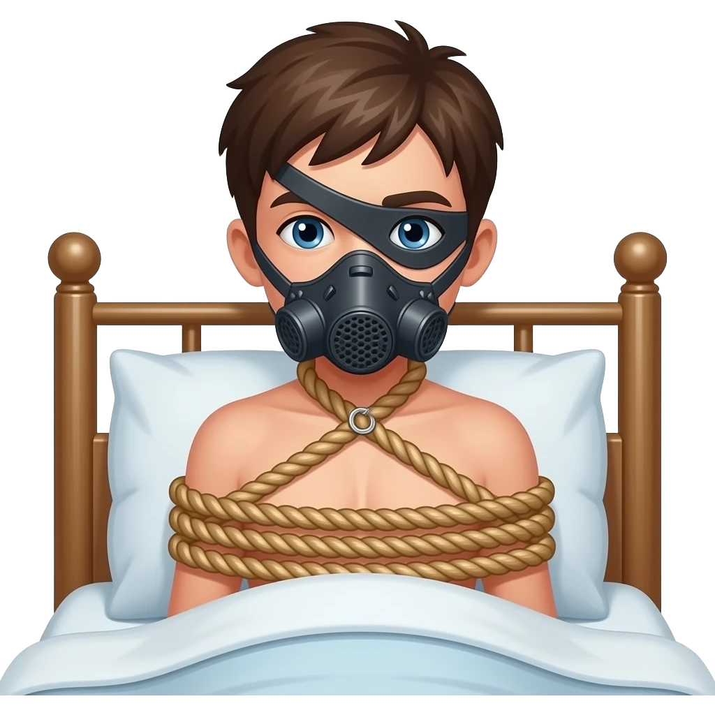 Rope Bondage naked boy bed tied muzzle blindfold emoji