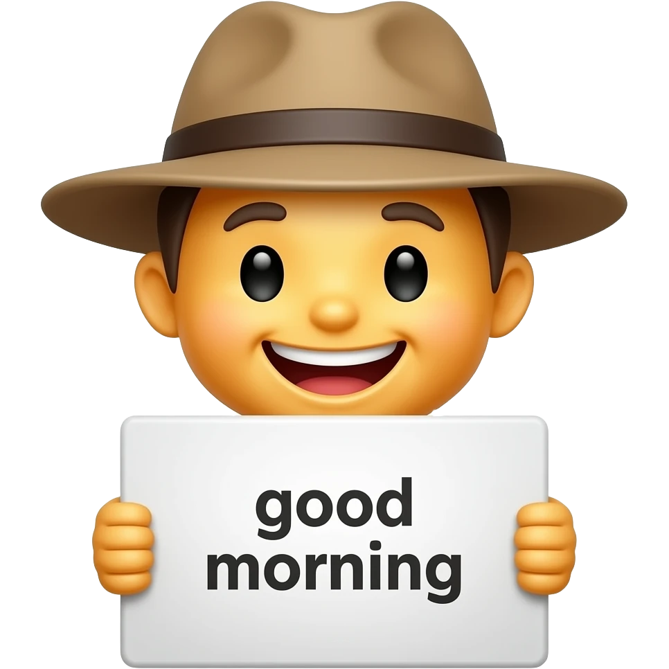 crea un emoji feliz con buenos dias y que lleve sombrero , usa el logo que subi ...que el emoji sea una carita feliz con sombreo emoji