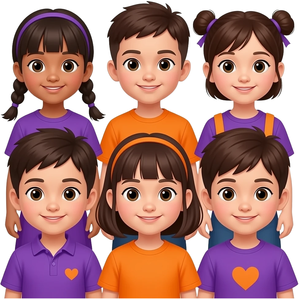 Emoji for a youngesters group in purlpe and orange, clipart emoji