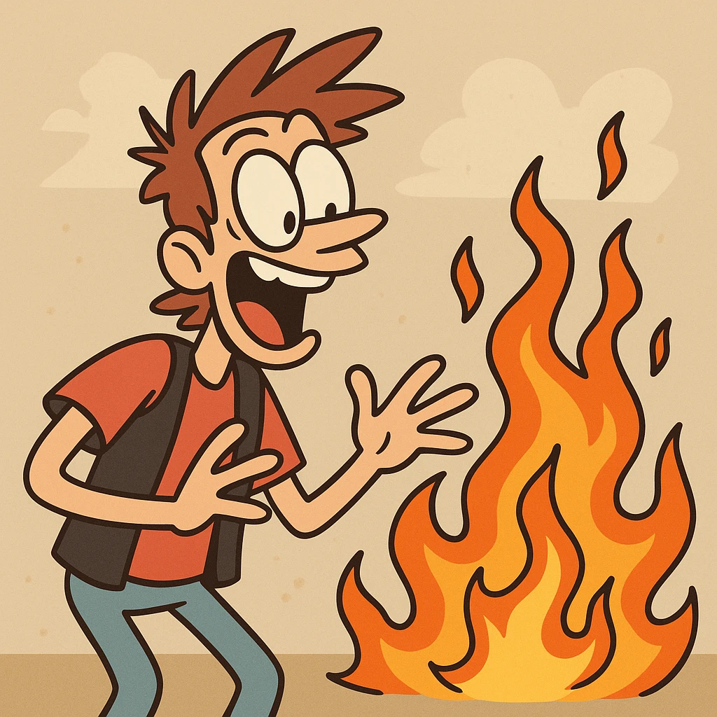 cartoon style fire, bright and playful emoji