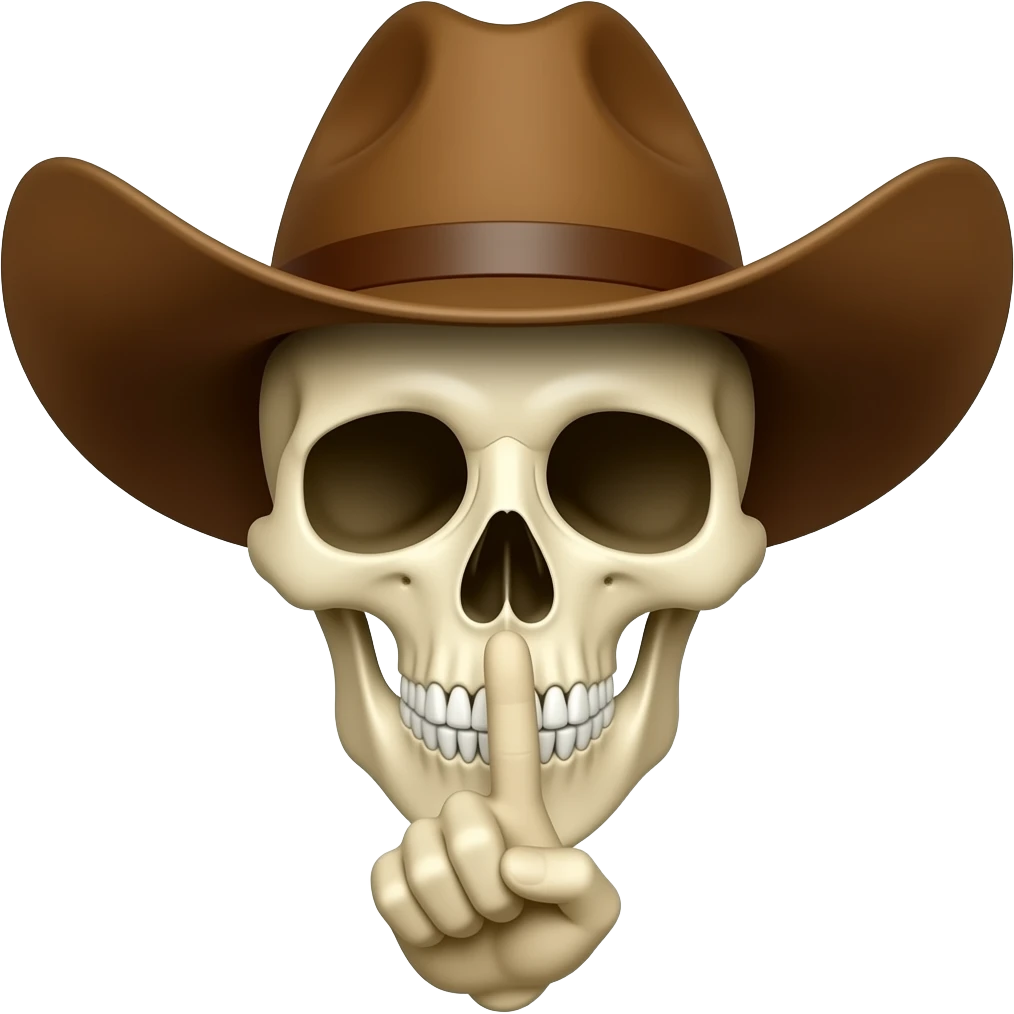 Cowboy Skull with his index finger to his lips, shhhh emoji