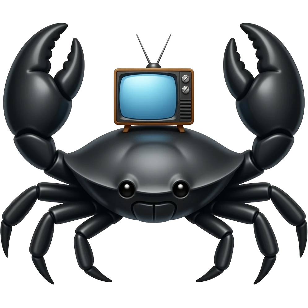A black crab with a TV on its back emoji