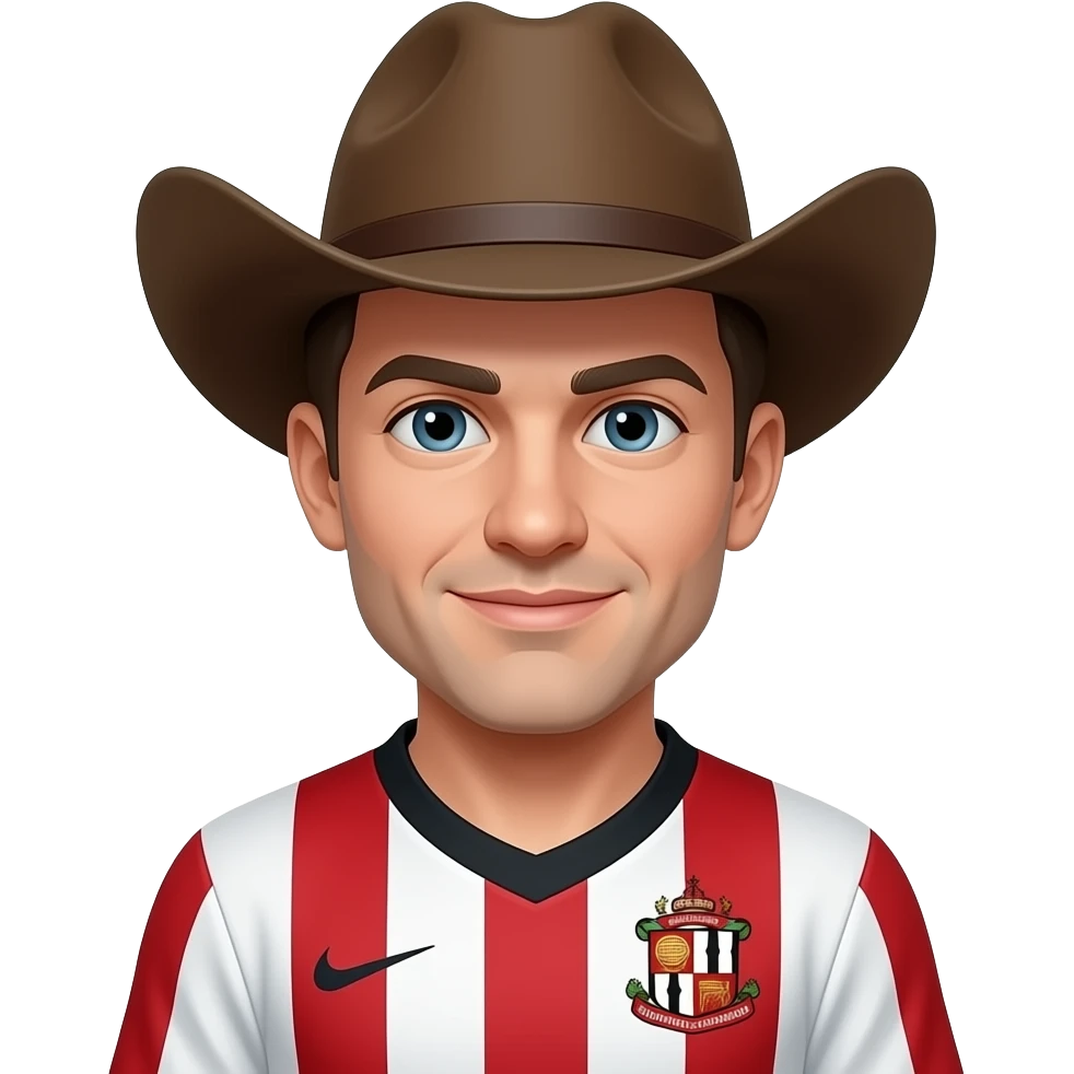 A person with a cowboy hat on 🤠in a Sunderland football kit on emoji