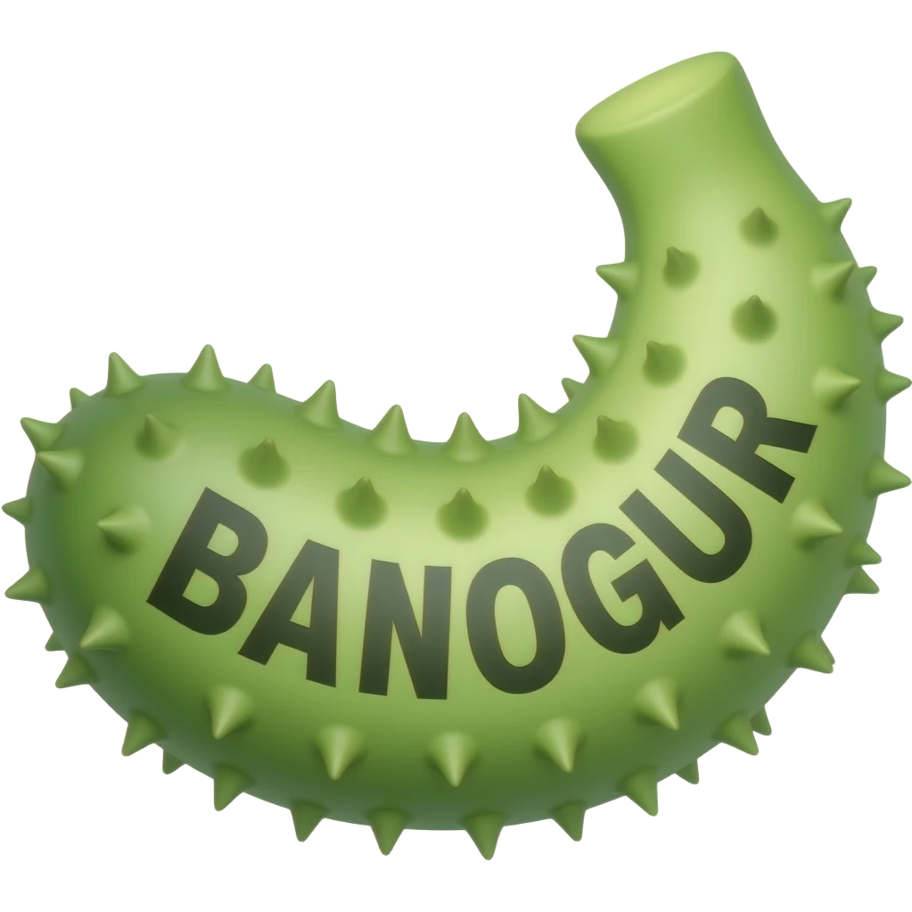 A toothy, funny, prickly banana cucumber with the text "BANOGUR". emoji