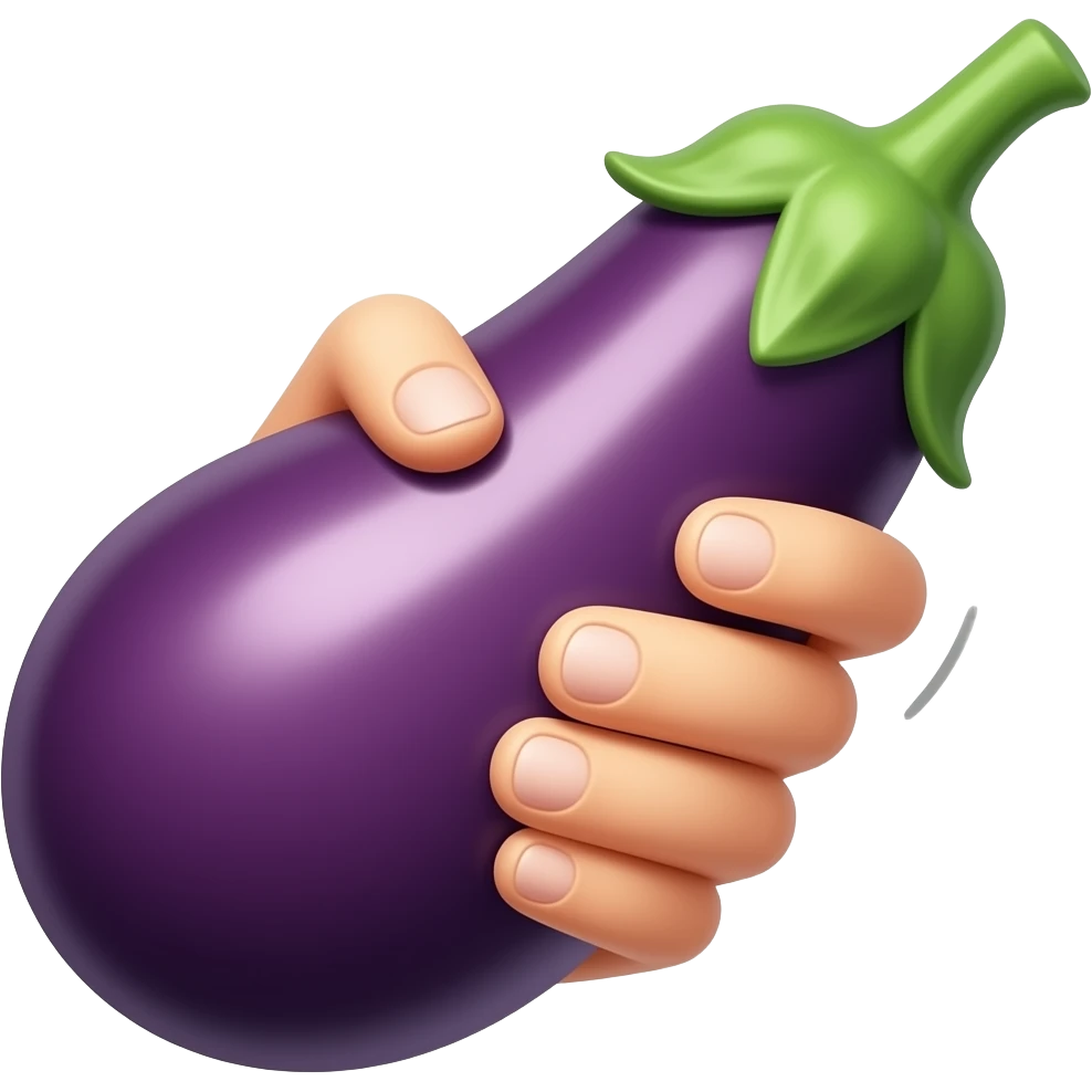A hand grippin the eggplant from the side  while the hand moving up and down on the eggplant emoji