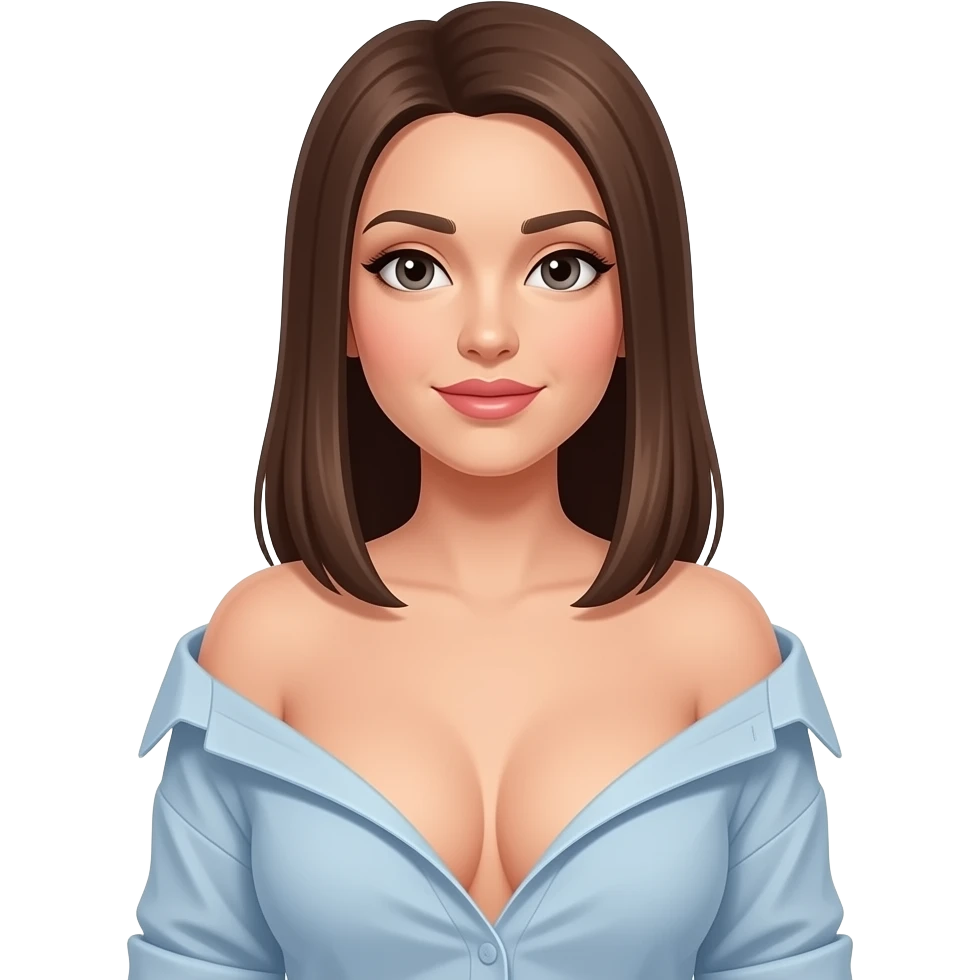 This emodji 🤷🏻‍♀️ but with a lifted shirt and boobs showing under. Straight brown hair emoji