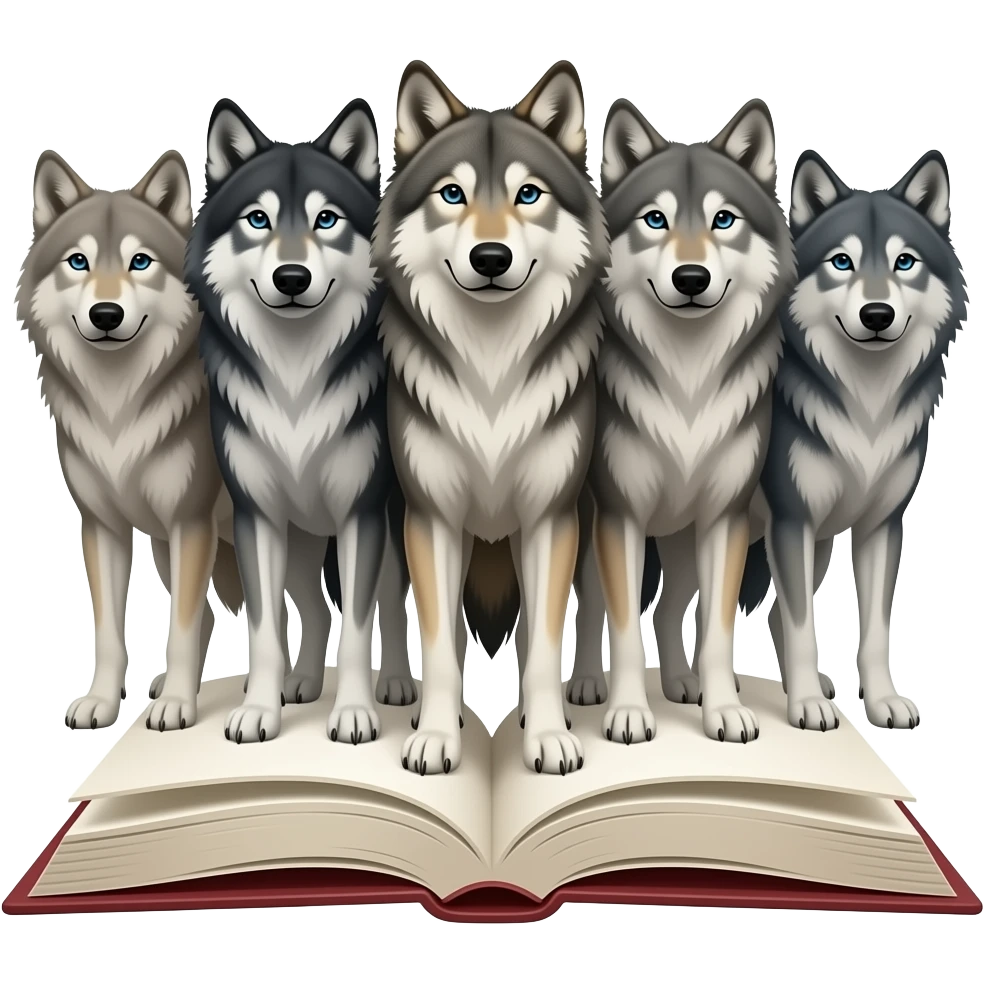 5 wolf standing in front of an open booj emoji