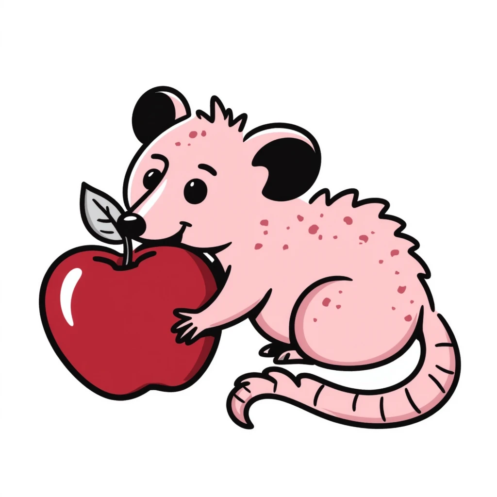 pink possum biting something, hand drawn doodle style emoji