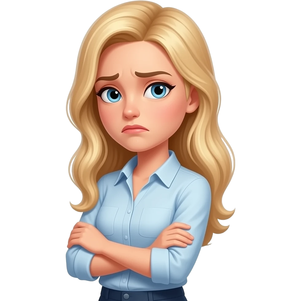 Emoji femme blonde stylé iOS qui croise les bras, qui boude et qui tourne un peu ça tête sur le côté un peu énervé qui boude emoji