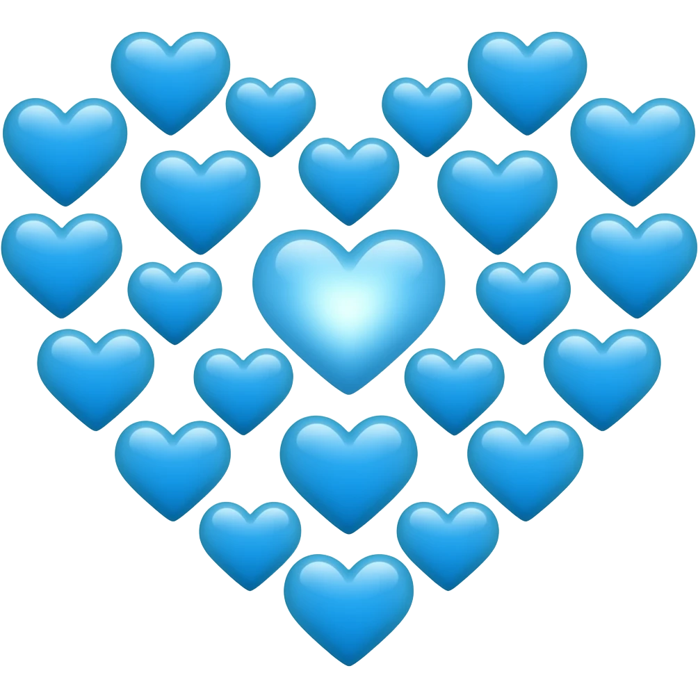 2D blue light hearts disposed in a heart shape emoji