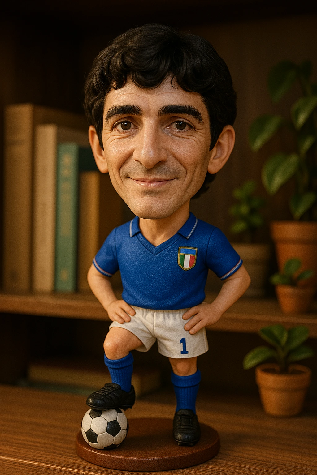 Молодой Паоло Росси в форме сборной Италии 1982 смотрит на прямо на зрителя и слегка улыбается, освещение с левой верхней стороны кадра emoji