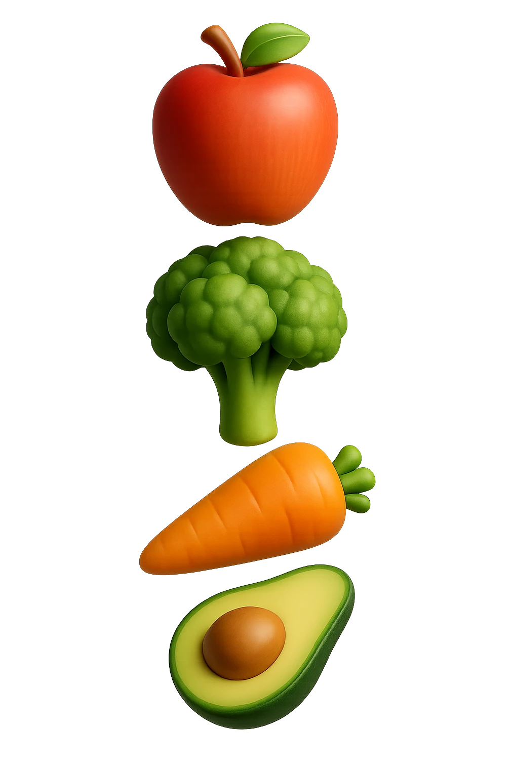 emoji stile iphone in 3d di cibo sano che fluttua in aria vericalmente, iperrealistico 4k emoji