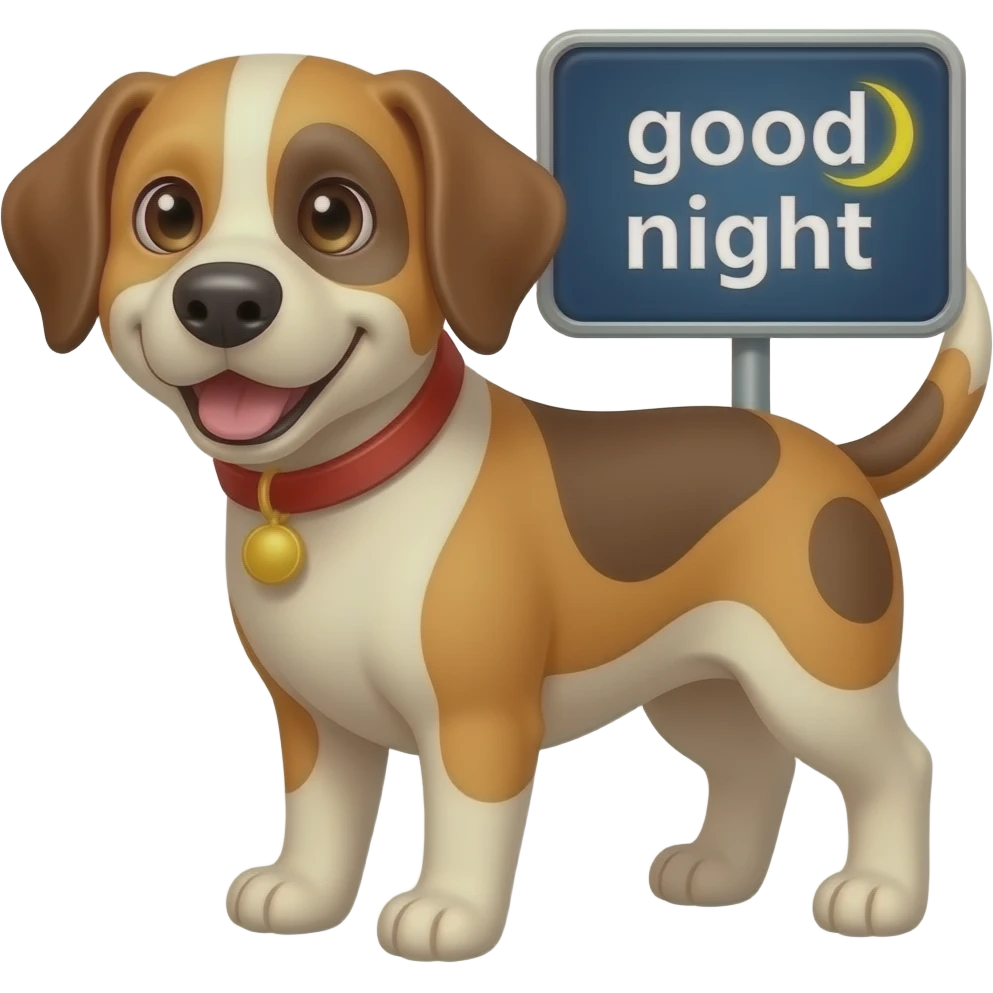 perrito gracioso con la frase buenas noches en un cartel emoji